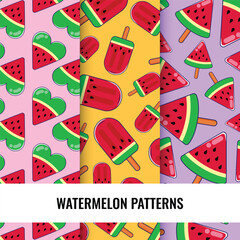 Watermelon fruits in digital patterns illustrations

