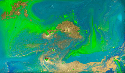 Blue, Green and Gold Ebru Pattern Imitation