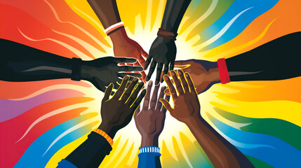 a diverse group of Aboriginal and Torres Strait Islander individuals joining hands, symbolizing unity and resilience