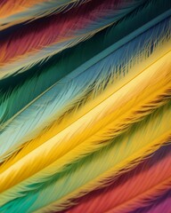 Colorful feathers background. Close up of colorful feathers. Colorful feathers background. Generative AI