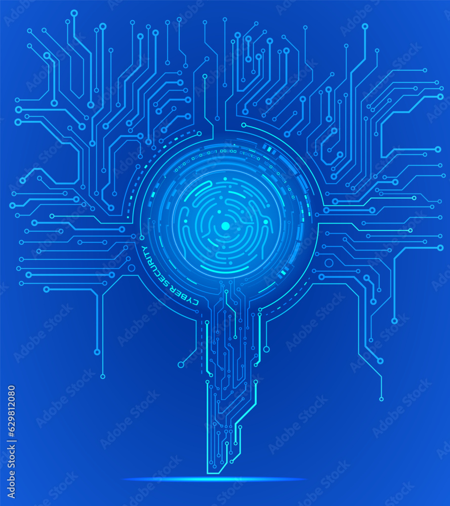 Aufkleber Technology digital circuit board key with fingerprint for cyber security and access data vector background.