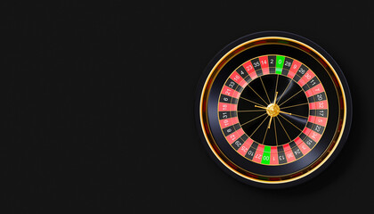 American black gold casino roulette wheel element on black table background. black gold casino roulette wheel element. dark gold casino roulette wheel element 3d render illustration