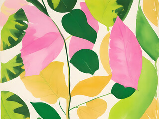 watercolor leaf foliage wallpaper background pink green gold