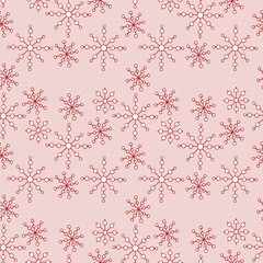 Seamless pattern with white round elements on pink background. Openwork abstract design for fabric, templates, wallpaper, cards.