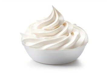 Fototapeta na wymiar Closeup of soft vanilla creamy dessert. Delicious whipped cream on white background isolated