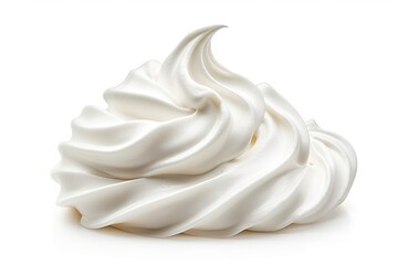 Closeup of soft vanilla creamy dessert. Delicious whipped cream on white background isolated