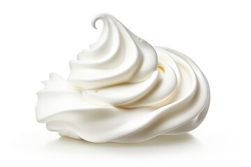 Closeup of soft vanilla creamy dessert. Delicious whipped cream on white background isolated
