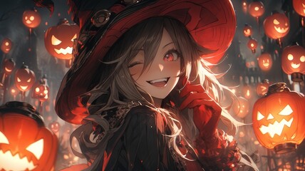 Fototapeta premium witch in town on halloween