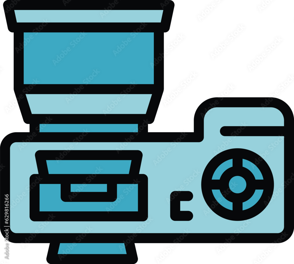 Sticker Top view camera icon outline vector. Studio photo. Shoot video color flat