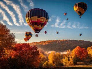 hot air balloons on  the autumn sky