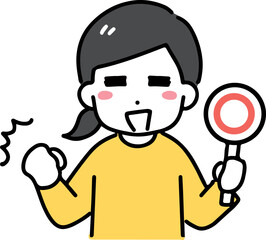 ガッツポーズで丸のサインを出す若い女性