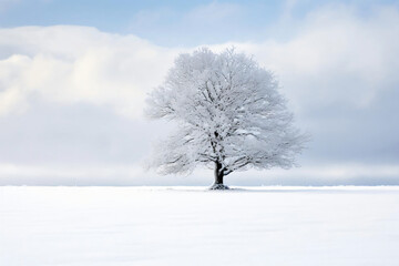 Fototapeta na wymiar landscape photography with a solitary tree in the snow