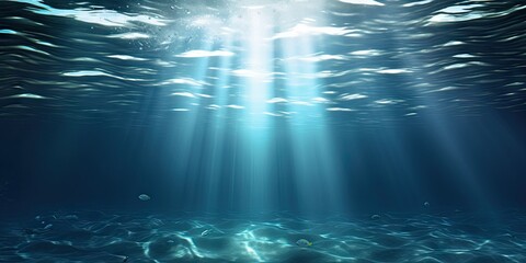 Beautiful blue ocean background with sunlight and undersea scene