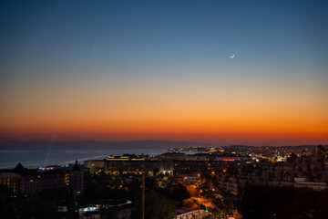 Beautiful sky after sunset at the Konakli city near Alanya by the Mediterranean Sea, Turkey