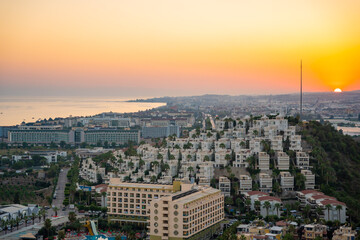 Beautiful sunset at the Konakli city near Alanya by the Mediterranean Sea, Turkey