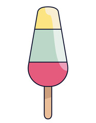 Tricolor ice cream. Sweets in outline cartoon style.