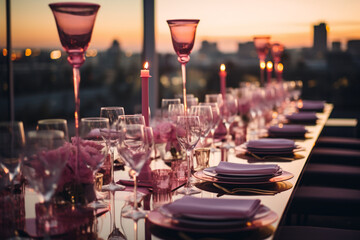 glasses on the table in restaurant wedding day ai generative art
