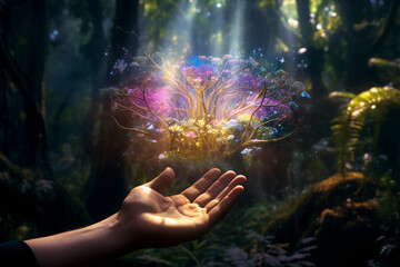 hand holding a nature ai generative art