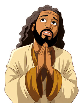 recommend clip art: African American Jesus Praying, Dark Skin Cartoon Character Isolated Illustration