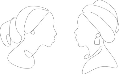 Line Art Woman Face Drawing. Black Woman Vector. Afro American Female Logo. Contouring Line. Minimalist Face. Beauty salon