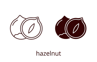 Hazelnut icon, line editable stroke and silhouette