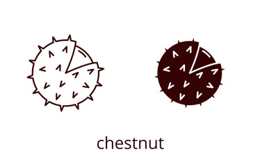 Chestnut icon, line editable stroke and silhouette