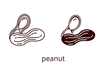 Peanut nut icon, line editable stroke and silhouette