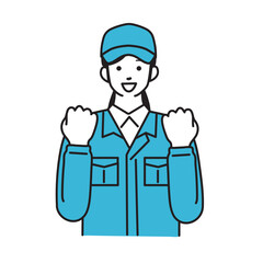 ガッツポーズをする作業服を着た女性配達員のシンプルなイラスト
