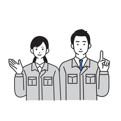 作業服を着た男女の作業員のシンプルなイラスト
