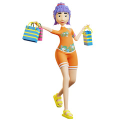 Obraz premium 3d character summer happy shopping