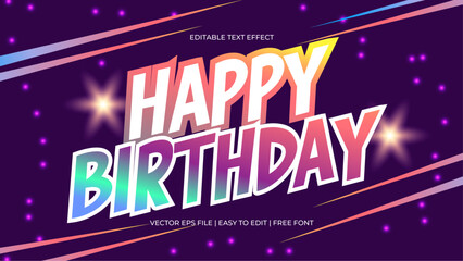Happy birthday glowing purple editable text effect