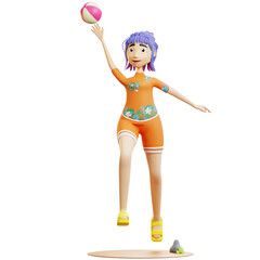 3d character summer playing volleyball