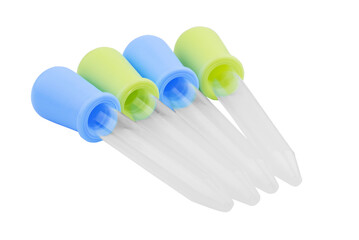 Bottles of organic serum on surface with reflection isolated on white