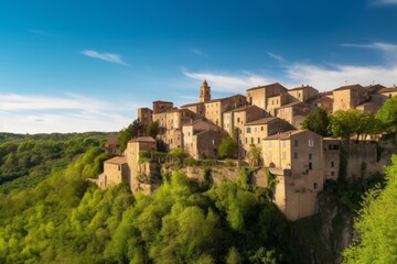 Fototapeta na wymiar Panorama of Sorano medieval town on a cliff in Tuscany, Italy, Generative AI
