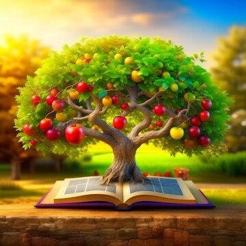 Bible tree of knowledge with apples, AI generated