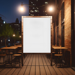 Mockup empty blank poster on the industrial wall in front of a coffee shop beautiful sunlight and shadow