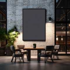 Mockup empty blank poster on the industrial wall in front of a coffee shop beautiful sunlight and shadow