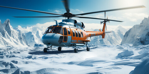Fototapeta na wymiar Aerial View of Glacier Rescue Helicopter