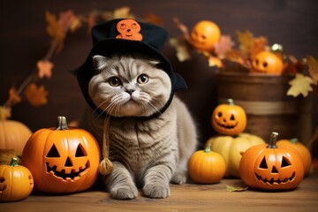 Cute Cat wearing halloween costumes. Halloween festival. Generative AI