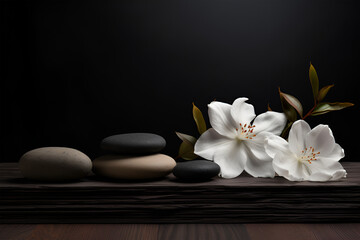 Obraz na płótnie Canvas White orchid and spa stones on the Dark background