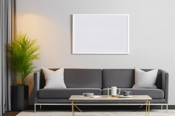 Mockup frame close up in living room interior - Generative AI