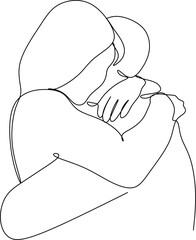 one line drawing of hugging couple vector minimalism. Single hand drawn continuous of man and woman in romantic moment.