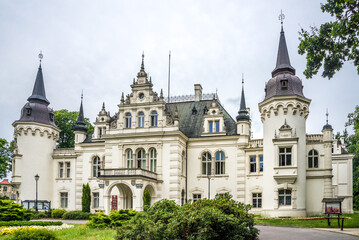Fototapeta premium View at the Town hall in the streets of Jelcz-Laskowice - Poland
