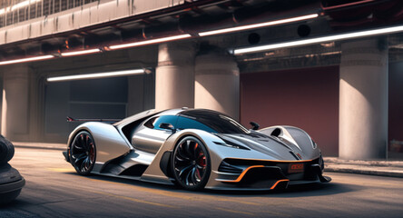 Obraz premium A photo of supercar on the street futuristic car with modern design