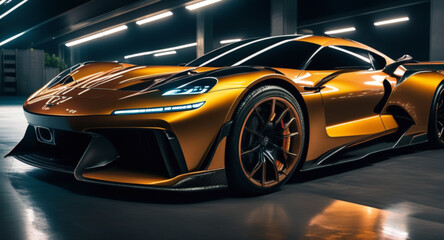 A photo of supercar on the street futuristic car with modern design