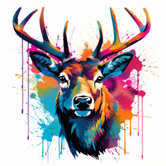 Stag in pop art style. AI generated. pop-art style, dripping paint