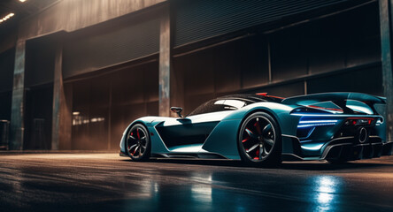 A photo of supercar on the street futuristic car with modern design