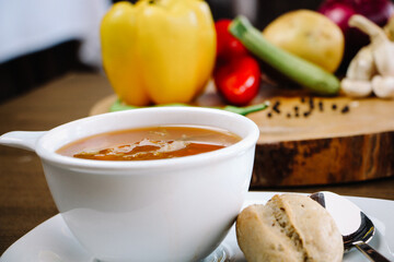 Onion soup in a stylish and luxurious restaurant