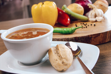Onion soup in a stylish and luxurious restaurant