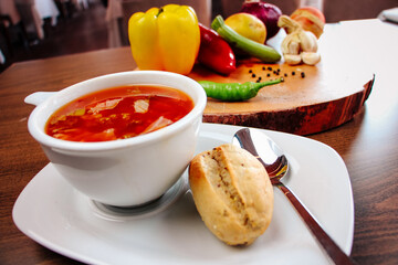Onion soup in a stylish and luxurious restaurant